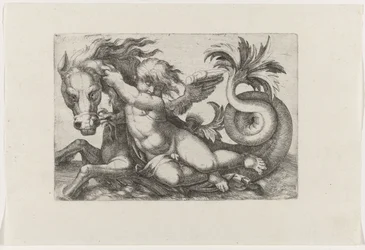 Putto reitet auf Seepferdchen