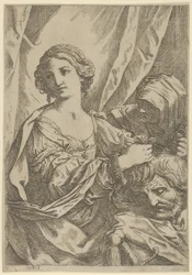 Judith, die den Kopf von Holofernes an den Haaren hält und nach links schaut, eine alte Frau..., 1600-1640