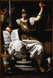 Allegorie der Gerechtigkeit als Frau mit Schwert und Waage (ca. 1598-1669), 17. Jahrhundert, Genua, Galleria di Palazzo Bianco