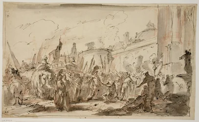 Der Kopf des Pompeius wird Cäsar präsentiert