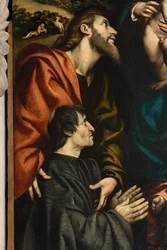 Altar der Heiligen Katharina, Madonna mit Kind zwischen den Heiligen Philippus und Jakobus und dem Stifter Giacomo Schizzi (Detail)