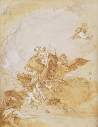 Heiliger Antonius und das Christkind, unterstützt von Engeln