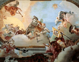 Allegorie für die Hochzeit von Lodovico Rezzonico und der venezianischen Adligen Faustina Savorgnan, 1758, von Giambattista Tiepolo, Fresko, Ca 