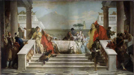 Das Gastmahl der Kleopatra. Die ägyptische Königin (69-30 v. Chr.) ist wahrscheinlich mit dem römischen Politiker und General Marcus Antonius (83-30 v. Chr.) dargestellt
