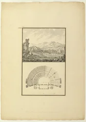 Ansicht und Plan des Theaters von Hierapolis (heute Pamukkale), ca. 1750