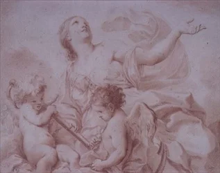 Figur der Hoffnung, mit zwei geflügelten Cupidos, die einen Anker halten