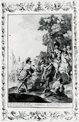 Duell zwischen Ottone und Tancredi in Anwesenheit von Clorinda, Gesang VI, Jerusalem befreit