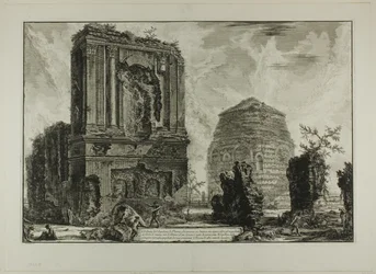 A. Blick auf das Grab von Licinianus Piso an der antiken Via Appia... B. Grab der Cornelii..., aus Ansichten von Rom