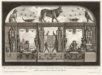 Altro spaccato per longo della stessa bottega, ove si vedonofra le aperture del vestibolo le immense piramide, aus Diverse Maniere d