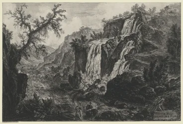 Ansicht des Wasserfalls in Tivoli (aus: Vedute di Roma)