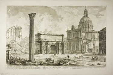 Bogen des Septimius Severus, durch den der antike Heilige Weg führte, der Sieger zum Kapitol brachte, aus Ansichten von Rom