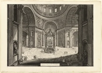 Innenansicht der Basilika St. Peter im Vatikan, nahe der Tribüne, aus Ansichten von Rom