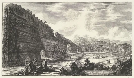 Pecile in der Villa Adriana in Tivoli Veduta degli avanzi del Castro Pretorio nella Villa Adriana a Tivoli (Titel auf dem Objekt) Gesichter von Rom (Serientitel) Vedute di Roma disegnate ed incise da Giambattista Piranesi architetto Veneziano (Serientitel)
