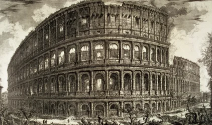 Tafel XCVII-VIII Ansicht des Flavischen Amphitheaters, bekannt als das Kolosseum aus 