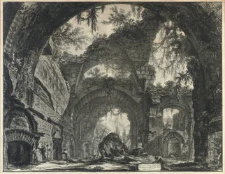 Ruinen einer Galerie von Statuen in der Villa Adriana in Tivoli