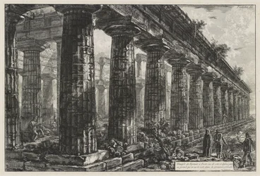 Neptuntempel in Paestum, von der Seite gesehen und größer gezeichnet, als er auf der ersten Tafel zu sehen ist, aus Différentes vues de . . . Pesto