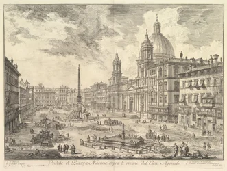 Die Piazza Navona in Rom über den Ruinen des Domitian-Zirkus, rechts die Kirche Sant