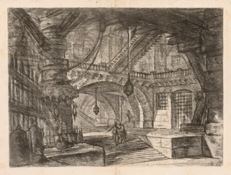 Die Gefängnisse: Eine weite Halle mit Laternen, 1745-1750