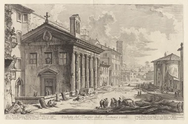 Ansicht des Tempels der Fortuna Virilis. Heute die armenische Kirche Santa Maria Egizziaca (heute als Tempel des Portunus angesehen), aus Vedute di Roma (Ansichten von Rom)