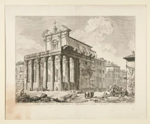 Ansicht des Tempels von Antoninus und Faustina im Forum Romanum, aus Veduten von Rom