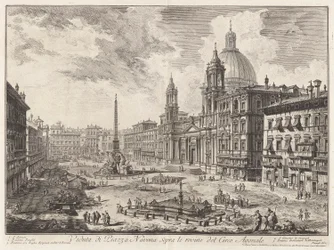 Ansicht der Piazza Navona über den Ruinen des Circus Agonalis, aus Vedute di Roma
