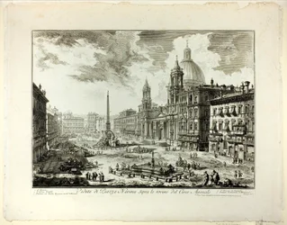 Blick auf die Piazza Navona über den Ruinen des Zirkus des Domitian, aus Ansichten von Rom