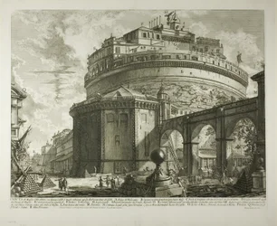 Ansicht des Mausoleums des Kaisers Hadrian (heute Castel Sant’Angelo) von hinten, aus Vedute di Roma (Ansichten von Rom)