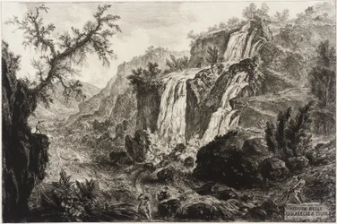 Blick auf den kleinen Wasserfall und die Stromschnellen, Tivoli