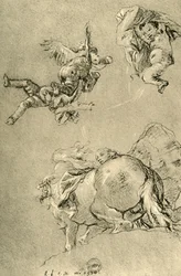 Schwebende Cupidos und eine der Horae mit einem Sonnenross, 1752-1753, 1928