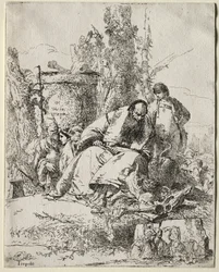 Scherzi: sitzender Magier, Knabe und vier Figuren, 1735-40
