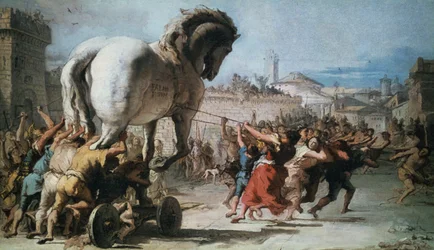 Der Einzug des Trojanischen Pferdes in Troja, um 1760