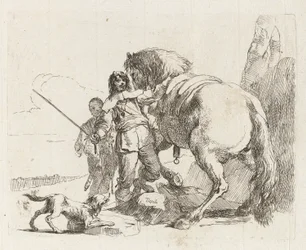 Der Reiter, der neben seinem Pferd steht, aus Vari capricci