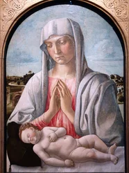 Madonna, die das schlafende Kind anbetet