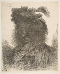 Kopf eines Mannes im Schatten leicht nach links gedreht, aus der Serie der großen Or..., ca. 1645-1650