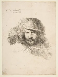 Kopf eines Mannes mit Federhut, möglicherweise Bernini, möglicherweise ein Selbstporträt..., ca. 1645-1650