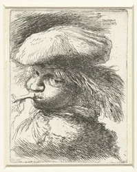 Kopf eines Jungen, der auf einer Trompete bläst (Serie: Kleine studie van hoofden met oosterse hoofddeksels)