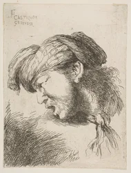 Mann mit Turban, eine Krawatte um den Hals gebunden, nach links gewandt, aus der Serie..., 1645-1650