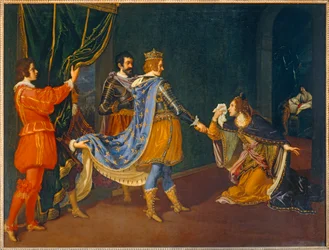 Isabelle von Aragon bittet Karl VIII. für ihren Vater, Alfons, König von Neapel, und ihren Ehemann, Giovanni Galeazzo Sforza, Herzog von Mailand