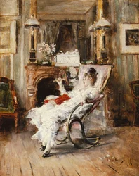 Eine elegante Dame mit einem Fächer, 1874