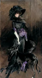 Porträt der Marchesa Luisa Casati mit einem Windhund