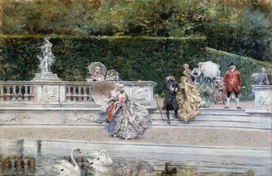 Blick auf den Garten von Versailles mit Menschen in Kleidung des 18. Jahrhunderts, von Giovanni Boldini