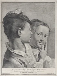 Junge mit Hut berührt das Gesicht eines Mädchens, 1743