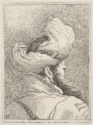 Bärtiger Mann mit Turban, von hinten in Dreiviertelansicht als Büste dargestellt, aus „Sammlung von Köpfen“ (Raccolta di teste)