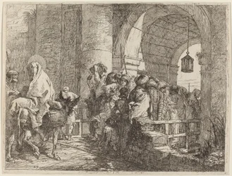 Die Heilige Familie erreicht ein Stadttor
