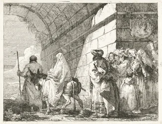 Die Heilige Familie passiert einen Stadtbogen