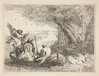 Die Heilige Familie reist mit dem Boot, aus der Serie Malerische Ideen über die Flucht nach Ägypten