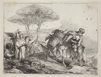 Die Madonna mit Kind links, mit einer Reihe von Engeln
