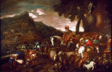 Die Reise Abrahams. Gemälde von Giovanni Benedetto Castiglione, genannt Il Grechetto (1610-1665) 1654, Galleria di Palazzo Rosso, Genua