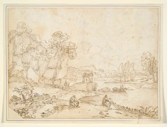 Kliffs am Flussufer mit Fischern