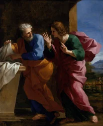 Der heilige Johannes und der heilige Petrus am Grab Christi